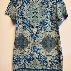 Lulu's Blue and Gray Patterned Mini Dress